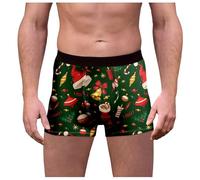 Sous-vêtements Hommes Sous-vêtements de Noël pour Hommes Pingouin Motif à Carreaux Impression Sous-vêtements Nouveauté Festive Party Shorts Boxers Rouge, vert, XL