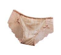 Sous-vêtements pour femme Culotte en dentelle sans trace pour femme Taille basse désir pur Culotte triangulaire mignonne et rafraîchissante en coton soyeux à l'entrejambe, beige, M