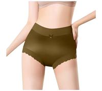 Sous-vêtements pour femme - Culotte sans couture en soie glacée satinée avec taille haute et grande taille, Vert armée., L