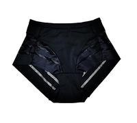 Sous-vêtements pour femme en maille transparente rayée avec grand confort de plumes en soie glacée, Noir , XL