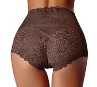 Sous-vêtements raffermissants pour le ventre - Dentelle creuse - Pour femme - En coton pur - Entrejambe - Grande taille - Culotte ministre - Ensemble de sous-vêtements pour femme, café, 3XL