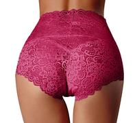 Sous-vêtements raffermissants pour le ventre - Dentelle creuse - Pour femme - En coton pur - Entrejambe - Grande taille - Culotte ministre - Ensemble de sous-vêtements pour femme, Bordeaux, 3XL