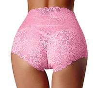 Sous-vêtements raffermissants pour le ventre - Dentelle creuse - Pour femme - En coton pur - Entrejambe - Grande taille - Culotte ministre - Ensemble de sous-vêtements pour femme, Rose, M