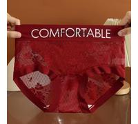 Sous-vêtements sans couture pour femme, pantalon triangle en dentelle ultra fin, taille basse, design en coton, longueur normale, convient pour toutes les saisons (XL (60 kg à 70 kg) rouge)