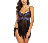 Sous-vêtements sexy pour femme - Dentelle - Nuisette - Ensemble de lingerie sexy - Chemise de nuit négligée - Col en V et string - Soutien-gorge push-up - Lingerie sexuelle - Tenue pour robe - Body