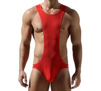 Sous-vêtements sexy Singlet de lutte Maillot de bain élastique une pièce en maille filet pour homme Respirant String Vêtements de lutte, rouge, XL