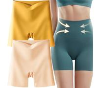 Sous-vêtements taille haute en soie glacée pour femmes avec contrôle du ventre,levage des hanches culotte ultra fine sans trace,sans couture taille haute deux en un culotte (2PCS-C,XXL(70-80kg))