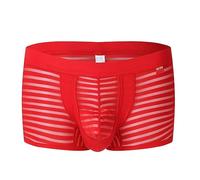 sous-vêtements Taille Haute en Soie glacée pour Hommes Boxer rayé Extensible et Confortable Slip Transparent Sexy Culotte Grande Taille (Rouge,M)