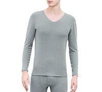 Sous-vêtements thermiques d'hiver pour homme - Sous-vêtements thermiques en laine mérinos - Long t-shirt thermique respirant et chaud - Sous-vêtements fonctionnels - Sous-vêtements thermiques, gris, L
