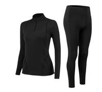 sous-vêtements Thermiques for Femmes, Ensembles à col Montant, Polaire Fine, vêtements de Fitness Moulants élastiques, féminins, sous-vêtements et pour Femmes(Black,XL(62-68kg))