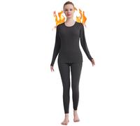 Sous-vêtements thermiques pour femme à col rond ultra doux et long John Ensembles de sous-vêtements longs pour femme,Sous-vêtements longs évacuant l'humidité, Gris pierre, Small