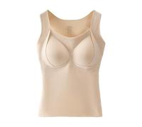 Sous-vêtements thermiques sans coutures pour femme avec un bonnet fixe et un gilet thermique brossé structuré, beige, XL