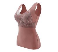 Sous-vêtements thermiques sans manches pour femme avec soutien-gorge intégré non amovible avec col en V, gilet doublé en polaire, débardeurs thermiques, sous-vêtements en dentelle, a, 3XL