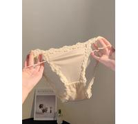 Sous-vêtements triangulaires en polyester pour femme avec accents en dentelle, design ton pur et élasticité modérée pour un confort en toutes saisons (M, beige)