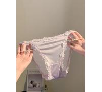 Sous-vêtements triangulaires en polyester pour femme avec accents en dentelle, design ton pur et élasticité modérée pour un confort en toutes saisons (M, violet)