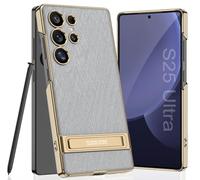 SOUTEM Coque en Cuir pour Samsung Galaxy S25 Ultra avec Béquille, Placage Invisible Béquille, Mince et Luxueux en Cuir Vgean Antidérapant Anti-Rayures Antichoc Housse pour Samsung S25 Ultra(Argent)
