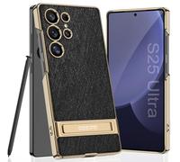 SOUTEM Coque en Cuir pour Samsung Galaxy S25 Ultra avec Béquille, Placage Invisible Béquille, Mince et Luxueux en Cuir Vgean Antidérapant Anti-Rayures Antichoc Housse pour Samsung S25 Ultra(Noir)
