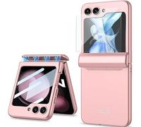 SOUTEM pour Samsung Galaxy Z Flip 5 Coque Intégrée Protecteur D'écran Externe et Protection de Charnière Magnétique, Robuste Antichoc Anti-Rayures Housse de Protection pour Z Flip 5 5G(Rose)