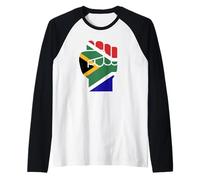 Soutenez l'Afrique du Sud, le drapeau sud-africain à poing levé Manche Raglan