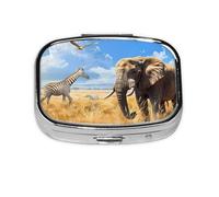 South Africa Animal_1 Mini pilulier carré compact en métal avec 2 compartiments pour voyage