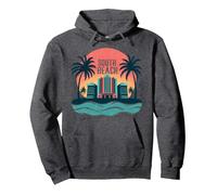 South Beach Poster rétro Art déco Paradis Tropical Sweat à Capuche, Unisexe pour Adultes, Chiné Foncé, XXL