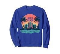 South Beach Poster rétro Art déco Paradis Tropical Sweatshirt, Unisexe pour Adultes, Bleu Royal, XXL