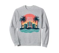 South Beach Poster rétro Art déco Paradis Tropical Sweatshirt, Unisexe pour Adultes, Gris Chiné, XXL
