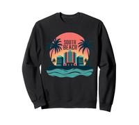 South Beach Poster rétro Art déco Paradis Tropical Sweatshirt, Unisexe pour Adultes, Noir, XXL