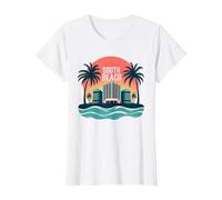 South Beach Poster rétro Art déco Paradis Tropical T-Shirt, Femme, Blanc, XXL