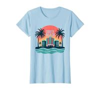 South Beach Poster rétro Art déco Paradis Tropical T-Shirt, Femme, Bleu Céleste, 3XL