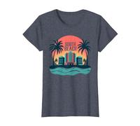 South Beach Poster rétro Art déco Paradis Tropical T-Shirt, Femme, Bleu Chiné, XXL