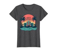 South Beach Poster rétro Art déco Paradis Tropical T-Shirt, Femme, Chiné Foncé, S