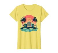 South Beach Poster rétro Art déco Paradis Tropical T-Shirt, Femme, Citron, XXL