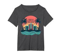 South Beach Poster rétro Art déco Paradis Tropical T-Shirt, Femme Grandes Tailles, Chiné Foncé, 6X