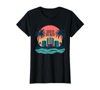 South Beach Poster rétro Art déco Paradis Tropical T-Shirt, Femme, Noir, XXL