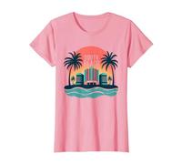 South Beach Poster rétro Art déco Paradis Tropical T-Shirt, Femme, Rose, XXL