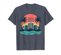 South Beach Poster rétro Art déco Paradis Tropical T-Shirt, Homme, Bleu Chiné, XXL