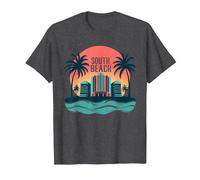 South Beach Poster rétro Art déco Paradis Tropical T-Shirt, Homme, Chiné Foncé, XL
