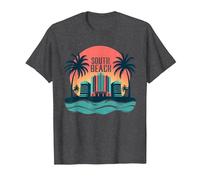 South Beach Poster rétro Art déco Paradis Tropical T-Shirt, Homme, Chiné Foncé, XXL