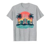 South Beach Poster rétro Art déco Paradis Tropical T-Shirt, Homme, Gris Chiné, XXL