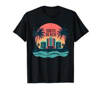 South Beach Poster rétro Art déco Paradis Tropical T-Shirt, Homme, Noir, XXL