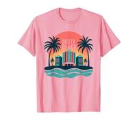 South Beach Poster rétro Art déco Paradis Tropical T-Shirt, Homme, Rose, XXL