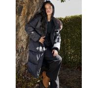 South Beach South Beach Black Padded Coat with Faux Fur Trim Hood