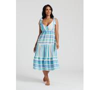 South Beach South Beach Blue Jacquard Tie Shoulder Below The Knee Dress Blue EU 40 (UK 12)