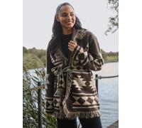 South Beach South Beach Brown Jacquard Waist Tie Knitted Fringe Cardigan