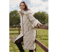 South Beach South Beach Brown Quilted Long Faux Fur Trim Coat