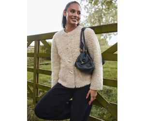 South Beach South Beach Cream Button up Curly Fur Jacket