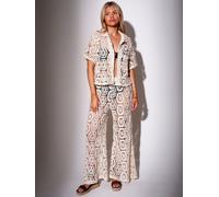 South Beach South Beach Cream Crochet Wide Leg Beach Trousers