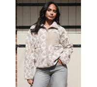 South Beach South Beach Cream Print Oversized Borg Zip Jacket With Pocket
