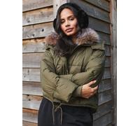 South Beach South Beach Green Padded Faux Fur Hood Jacket